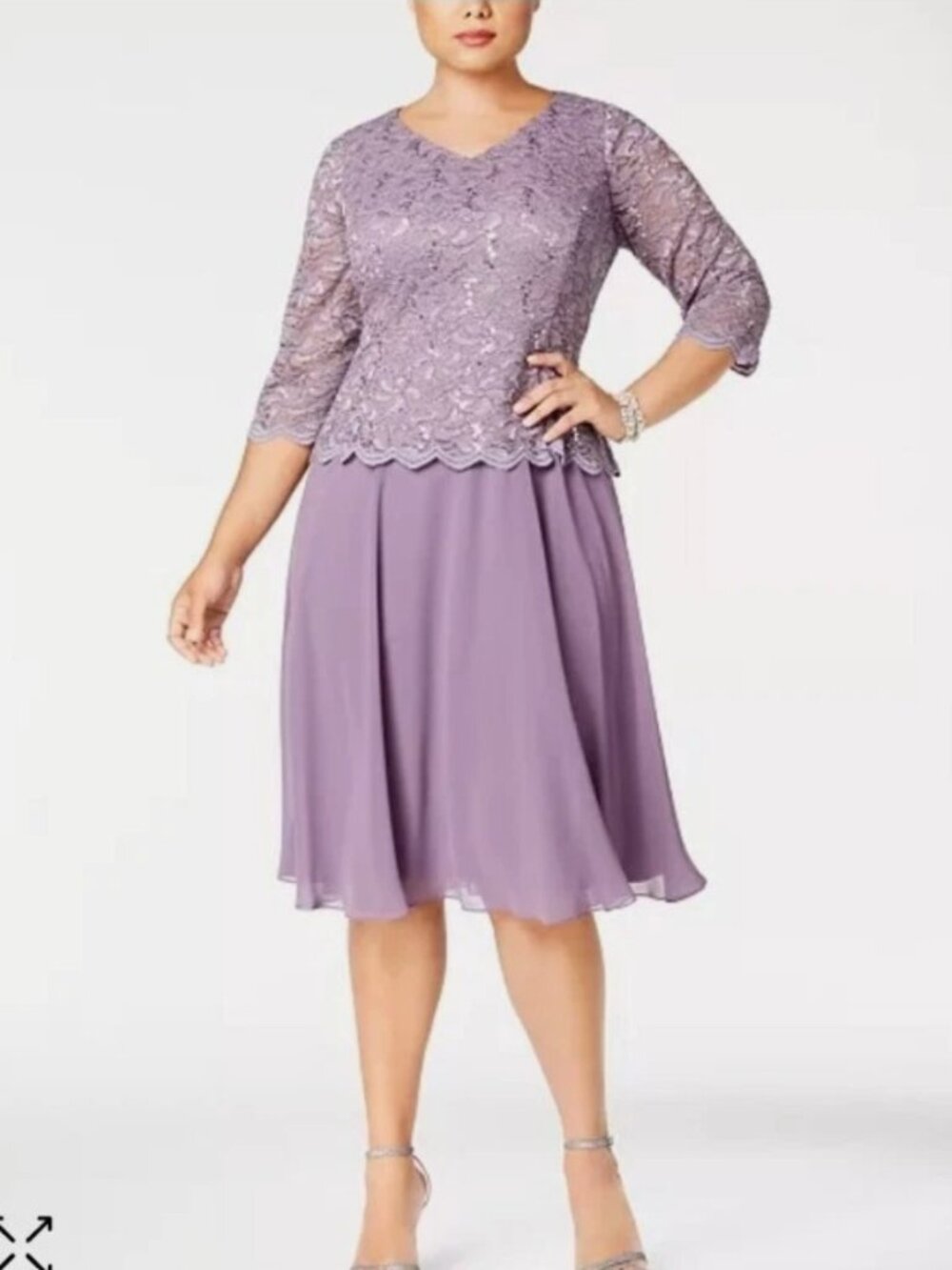 Alex Evenings Lavender Purple Sequin Mother of Bride Dress Midi